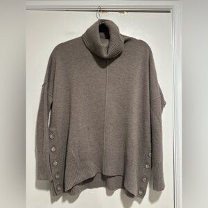 Max Studio Sz: M cowl neck Taupe 2Ply Cashmere Sweater Button Detail 3/4 Sleeve.